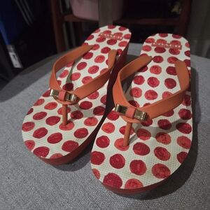 Coach Orange Strap Red Polka Dot Flip Flop Sandals
